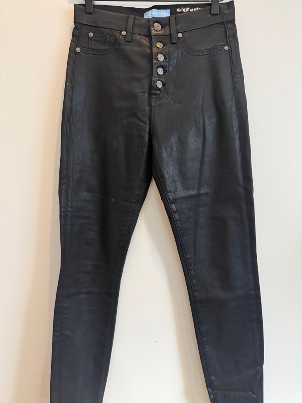 7 For All Mankind Black Coated High-Rise Skinny Jeans